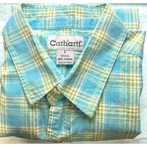 Carhartt Mens Plaid Button-Up Short Sleeve Shirt Large Tall 100% Cotton